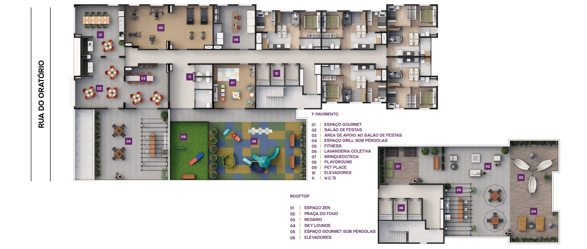 Smart House Mooca - IMPLANTAÇÃO - 1º PAVIMENTO E ROOFTOP
