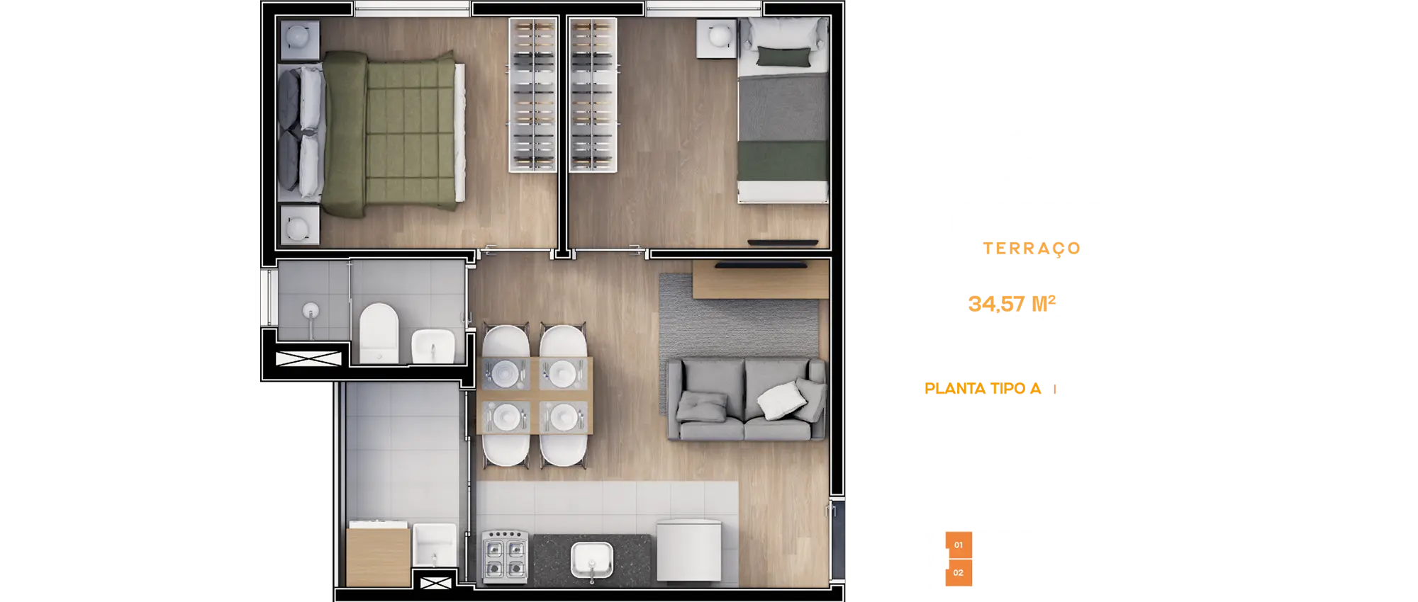 Smart House Mooca - Planta 34,57m²