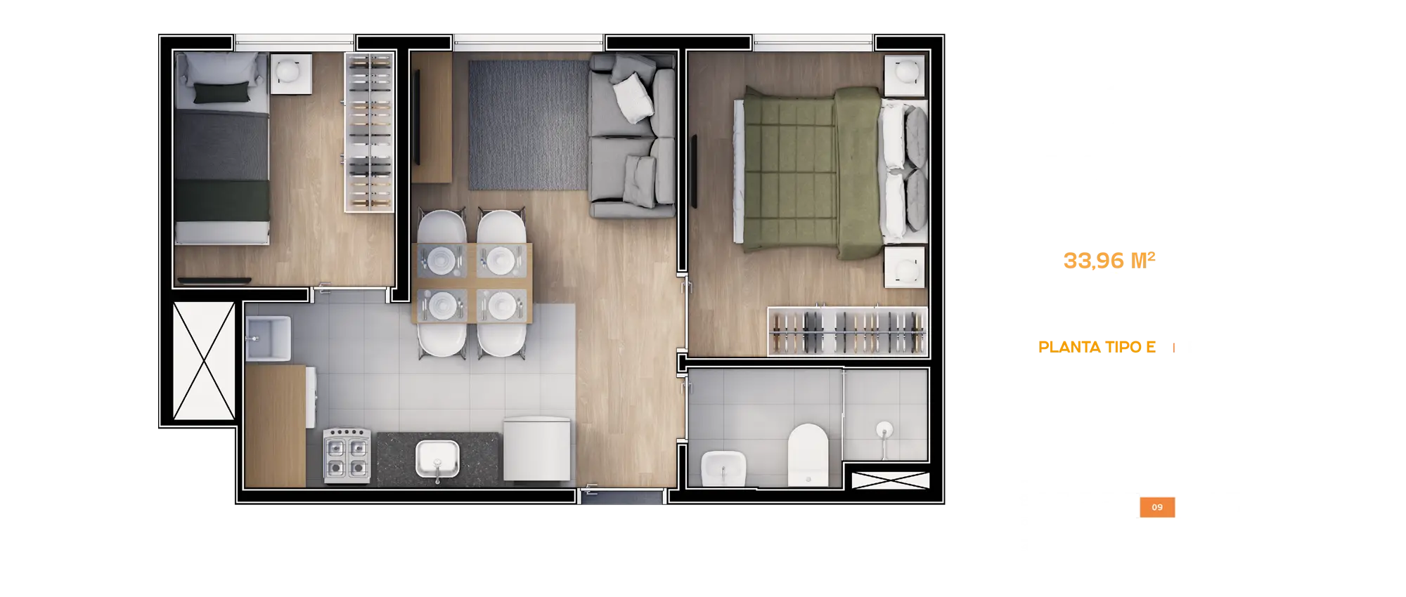 Smart House Mooca - Planta 33,96m²
