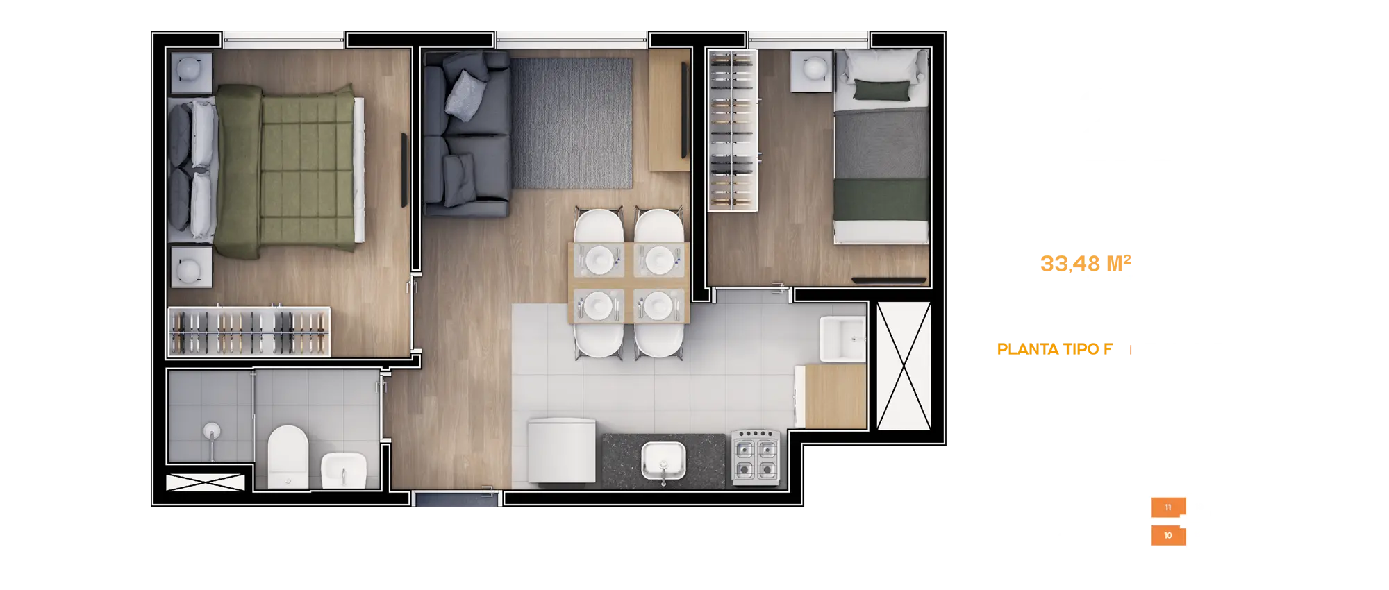 Smart House Mooca - Planta 33,48m²