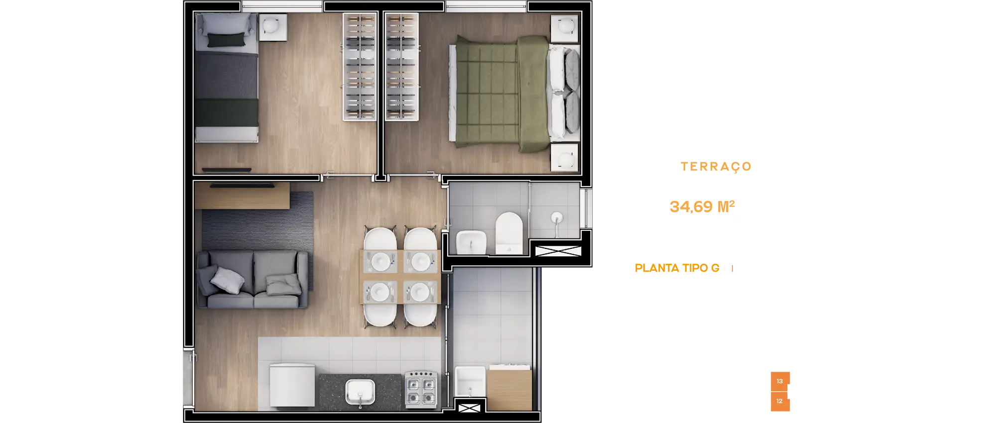 Smart House Mooca - Planta 34,69m²