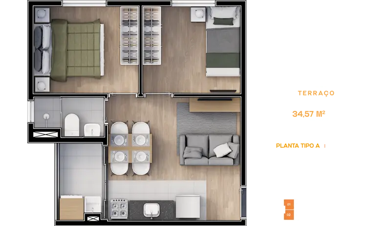 Smart House Mooca - Planta 34,57m²
