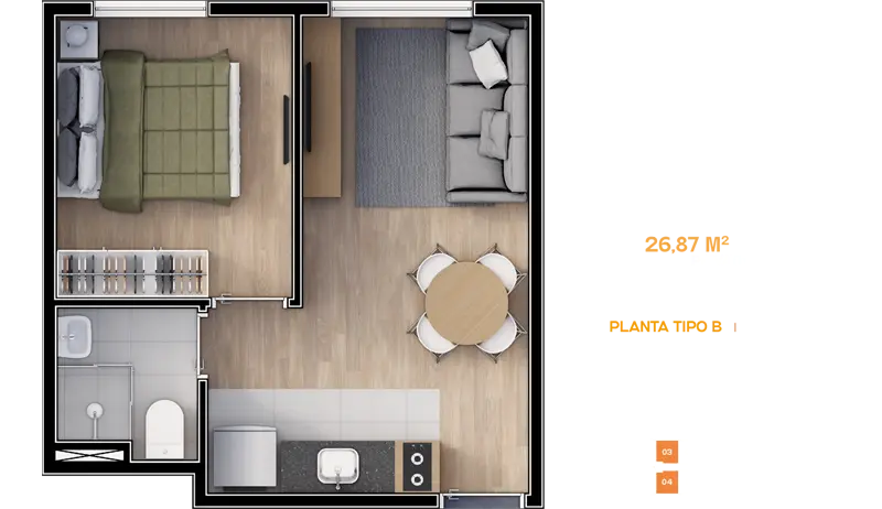 Smart House Mooca - Planta 26,87m²