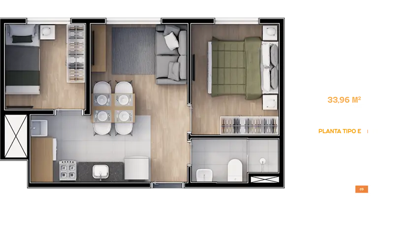 Smart House Mooca - Planta 33,96m²