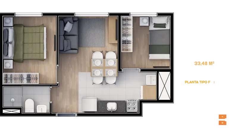 Smart House Mooca - Planta 33,48m²