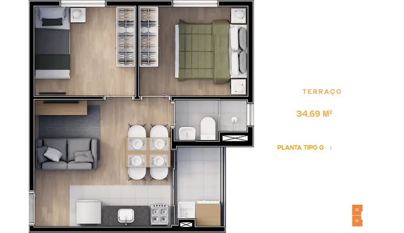 Smart House Mooca - Planta 34,69m²
